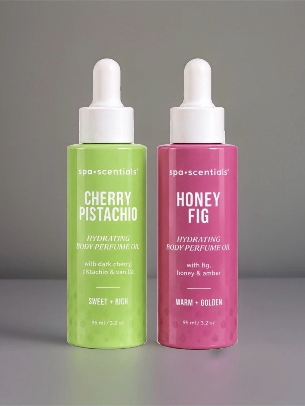 Spa•Scentials Hydrating Body Perfume Oils Honey Fig & Cherry Pistachio Set of 2